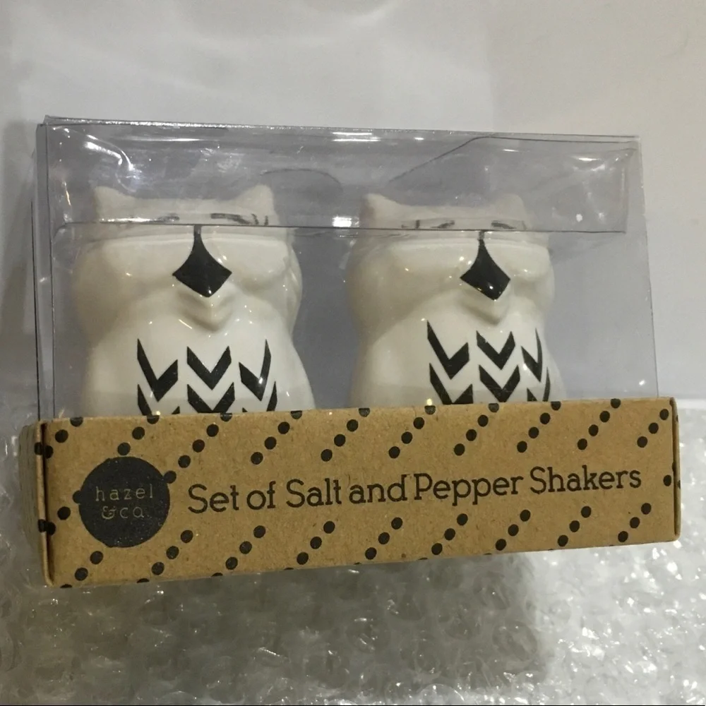 Owl Salt Pepper Set Ceramic Black White